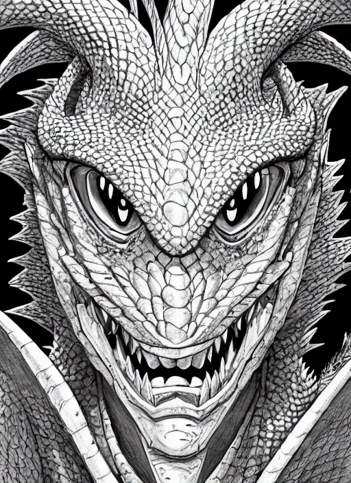 Image similar to highly detailed picture of great dragon, sketch, manga, edge of the universe, perfectly face, highly detailed, masterpiece, trending on artstation, golden ratio, cinematic romantic magical, perfect intricate highly detailed painting by akira toriyama, masashi kishimoto, and hiroyuki asada, digital art