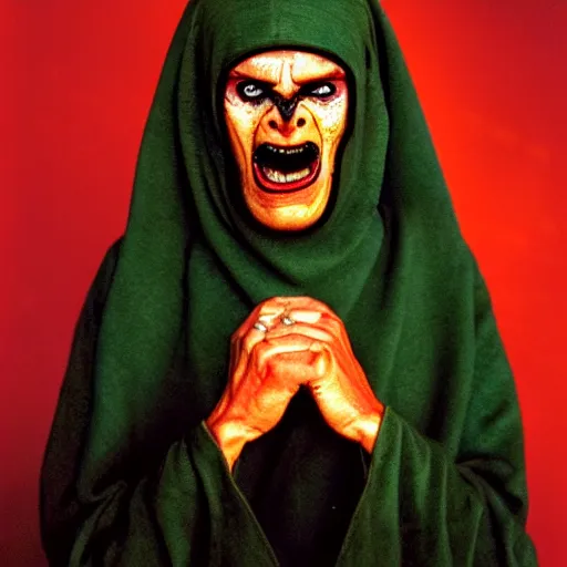 Image similar to uhd photorealisitc candid photo of satan. correct costume. correct face, accurate face. photo by annie leibowitz and steve mccurry