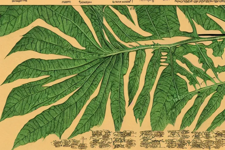 Prompt: high resolution scan of the leaves of an old cursed herbarium, by akira toriyama, by john howe, infographic, textbook, marginalia