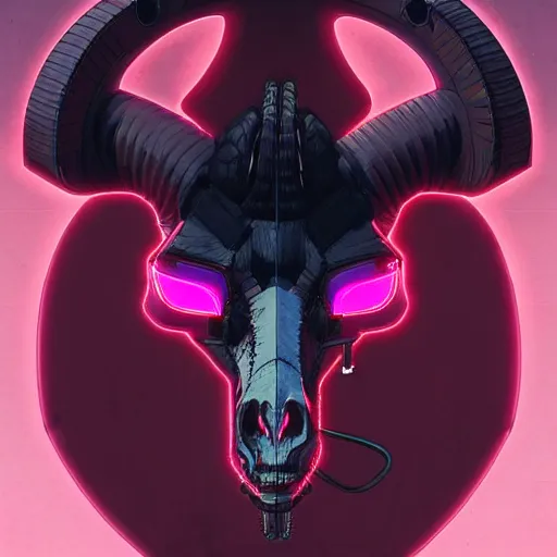 Image similar to a cyberpunk goat skull, by guweiz and wlop and ilya kuvshinov and artgerm and josan gonzalez, digital art