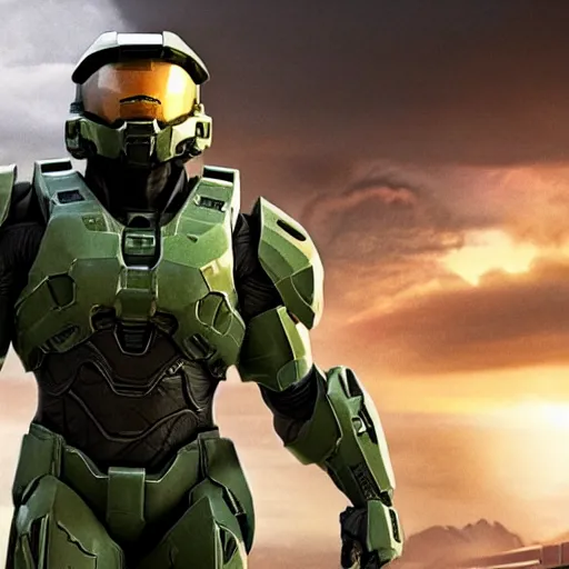 Prompt: film still of Joseph Gordon Levitt as Master Chief in new Halo film, 4k