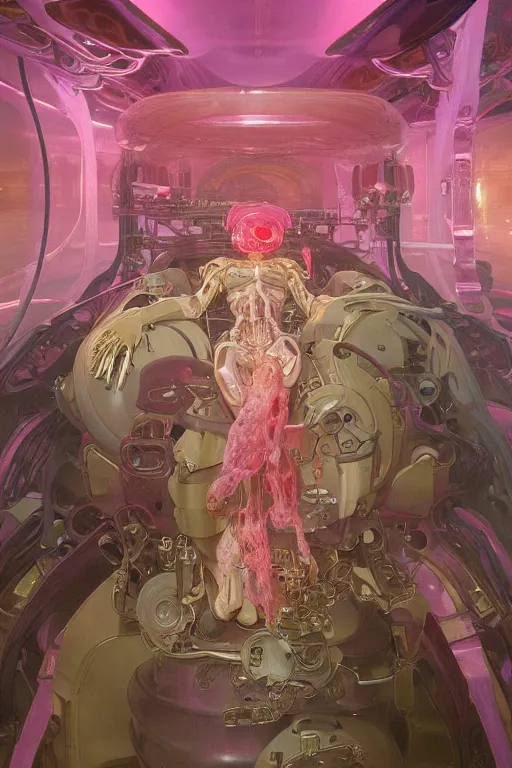 Prompt: interior of a Stomach digesting filled with glowing pink water, Digestion Acid, Skeleton, Cross section, Claustrophobic, seapunk Mecha , vaporwave , digital art, artstation, by WLOP, Ilya repin, alphonse mucha., Very highly detailed 8K, octane, Digital painting, the golden ratio,