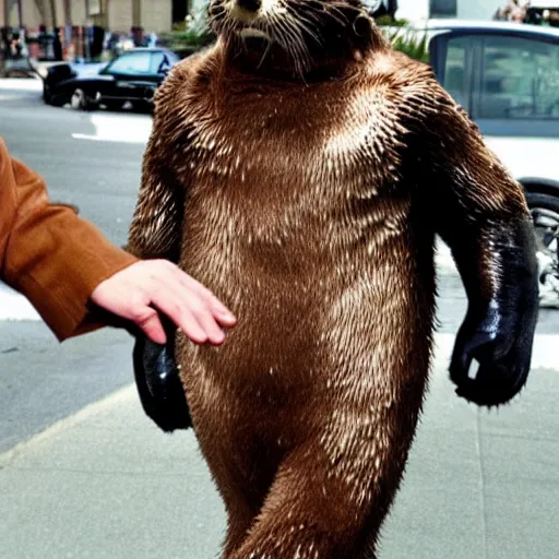 Prompt: nicolas cage wearing a sea otter suit, cosplay, furry, funny, candid photograph