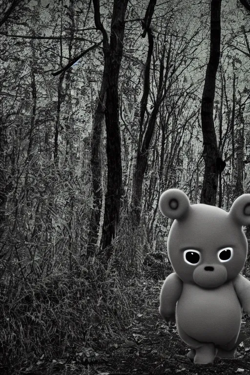 Prompt: trailcam night vision photograph of an abhorrent eldritch demonic forest teletubby creature. 8 k resolution