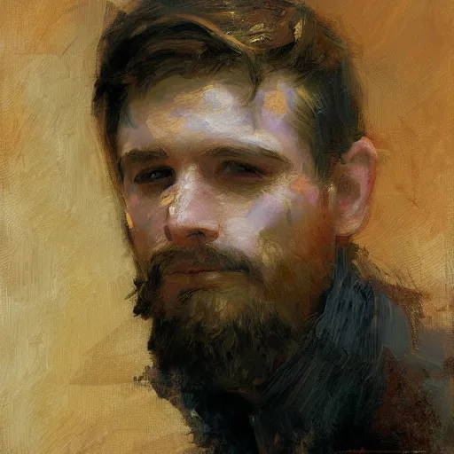 Image similar to a man with a normal haircut, painting by Gaston Bussiere, Craig Mullins