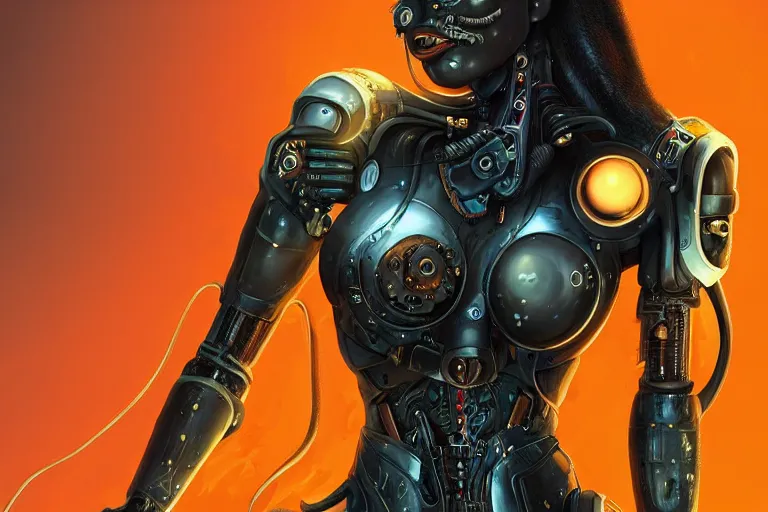 Image similar to “ a extremely detailed stunning portraits of solarpunk cyborg black cat by allen william on artstation ”