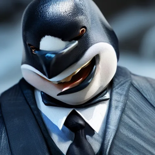 Image similar to UHD Movie still of Buck Flower as The Penguin, accurate details, hyperrealistic, extremely detailed, accurate face, correct face, in the style of Tim Burton