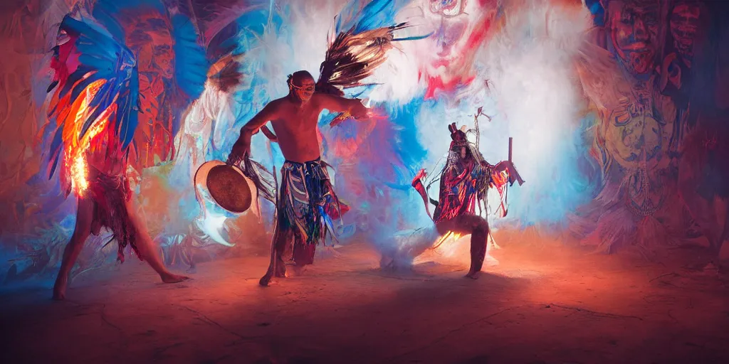 Image similar to of Native American shaman drumming by Liam Wong and Boris Vallejo