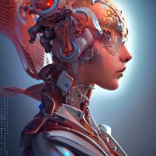 Image similar to studio portrait of lawful good colorful female holy mecha paladin absurdly beautiful, elegant, young sensual graceful woman, ultrafine hyperrealistic detailed face illustration by kim jung gi, irakli nadar, intricate linework, sharp focus, bright colors, matte, octopath traveler, final fantasy, unreal engine highly rendered, global illumination, radiant light, intricate environment