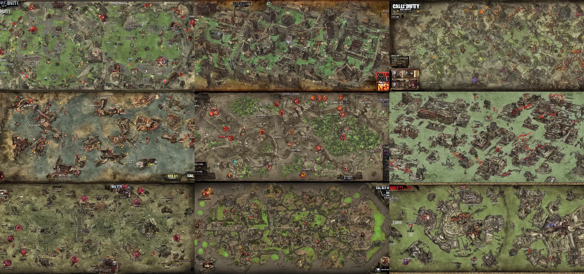 Prompt: call of duty zombies top view of the map layout outlined