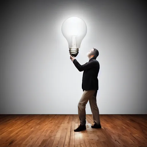 Image similar to man with a lightbulb for a head, volumetric lighting