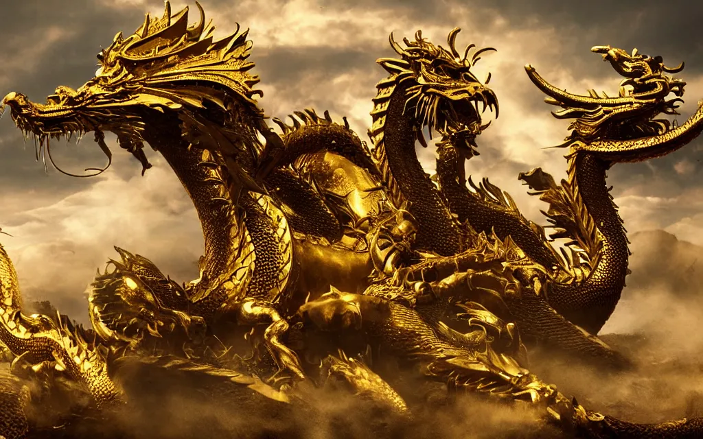 Image similar to golden dragon, epic, legendary, cinematic composition, stunning atmosphere