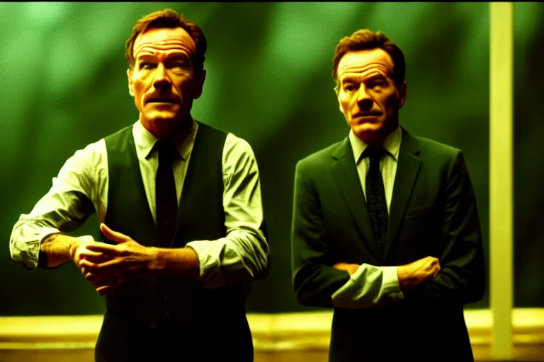 Image similar to film still of bryan cranston in cosmic horror! the musical by david cronenberg, budapest street background, 3 5 mm film, atmospheric, ultra fine detail, film grain, photorealistic, hyperrealistic