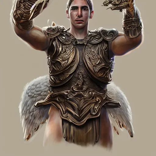 Prompt: greek god of hamburgers, claudia black, art by artgerm and greg rutkowski and magali villeneuve, bronze greek armor, owl crown, d & d, fantasy, intricate, portrait, highly detailed, headshot, digital painting, trending on artstation, concept art, sharp focus, illustration