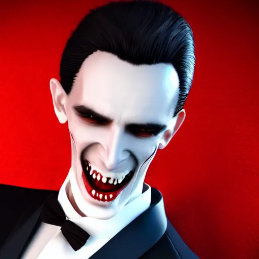 Image similar to a vampire in a formal suit, highly detailed, photorealistic portrait, bright studio setting, studio lighting, crisp quality and light reflections, unreal engine 5 quality render