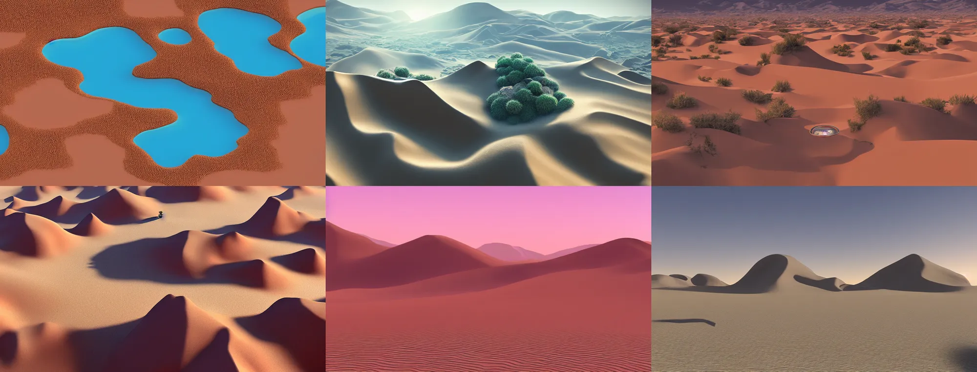 Prompt: smooth crystalline desert landscape with glassy sapphire oasis, trending on artstation, minimal, very beautiful