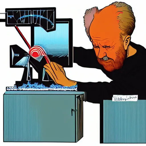 Image similar to werner heisenberg playing with double slit apparatus, stop motion vinyl action figure, plastic, toy, butcher billy style