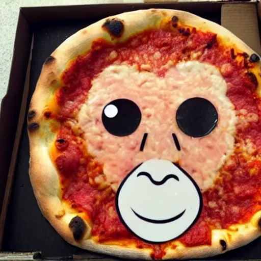 Image similar to Pizza with a face