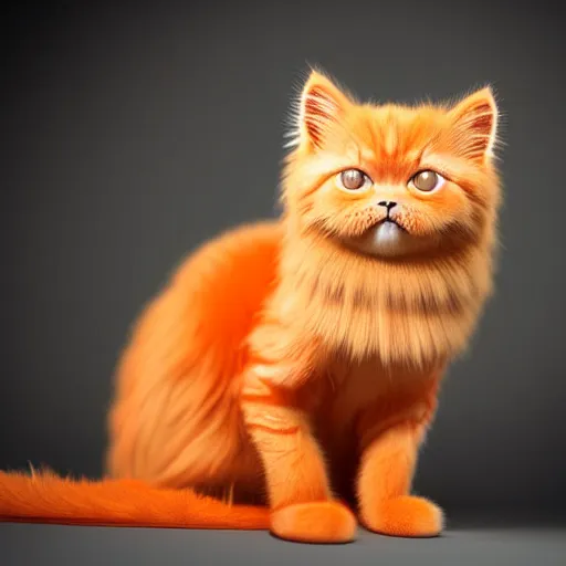 Image similar to still photo of a cute orange persian kitty, highly detailed, photorealistic portrait, bright studio setting, studio lighting, crisp quality and light reflections, unreal engine 5 quality render