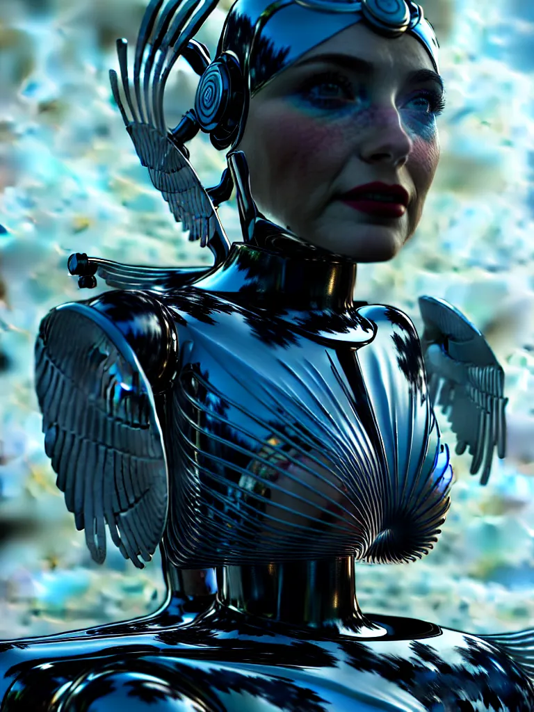 Image similar to portrait of a mechanical angel in a marvel movie, science fiction industrial hard science concept art, 8K render octane high definition cgsociety, photorealistic, unreal engine 5