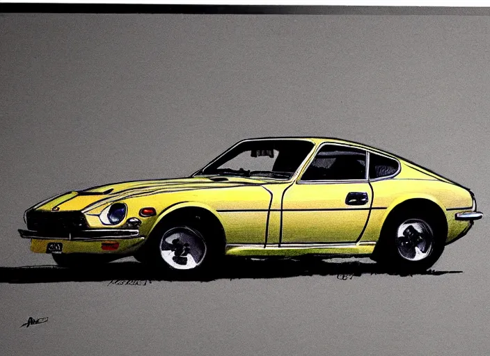 Image similar to a datsun 2 4 0 z in the art style of blake, quentin