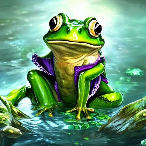 Image similar to beatiful art league of legends splash art of a frog in a swamp