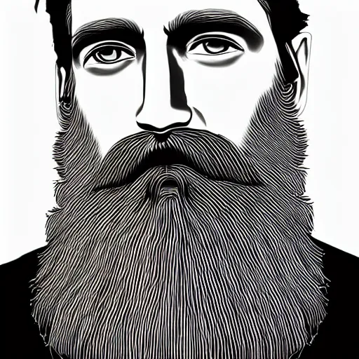 Image similar to man with beard, his irises are hexagons, digital art, highly detailed