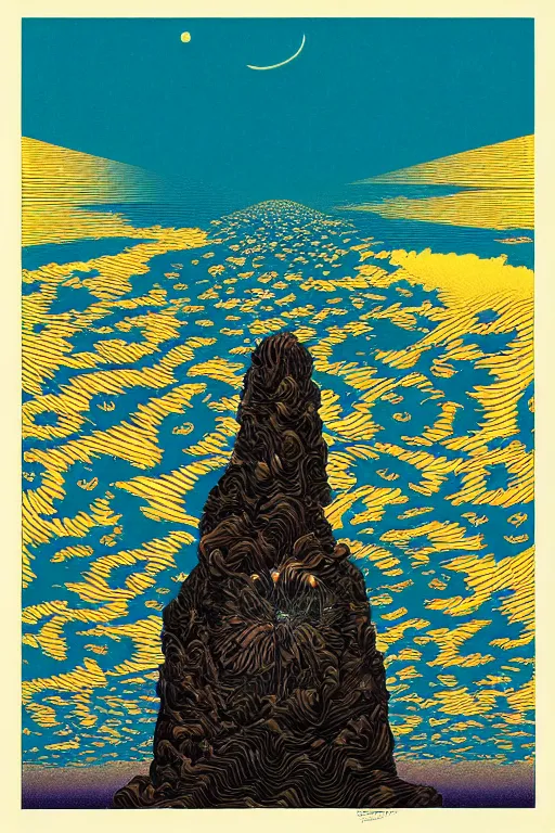 Image similar to a paper blotter tab of LSD acid melting into a surreal psychedelic hallucination, screenprint by kawase hasui, moebius and dan hillier, colorful flat surreal design, hd, 8k, artstation