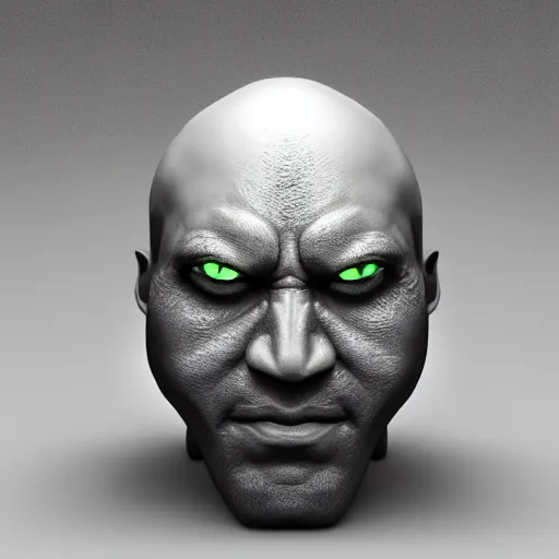 Image similar to a 3 d render of a gemstone in the shape of a king with dark gloomy eyes, realistic, artstation, cg