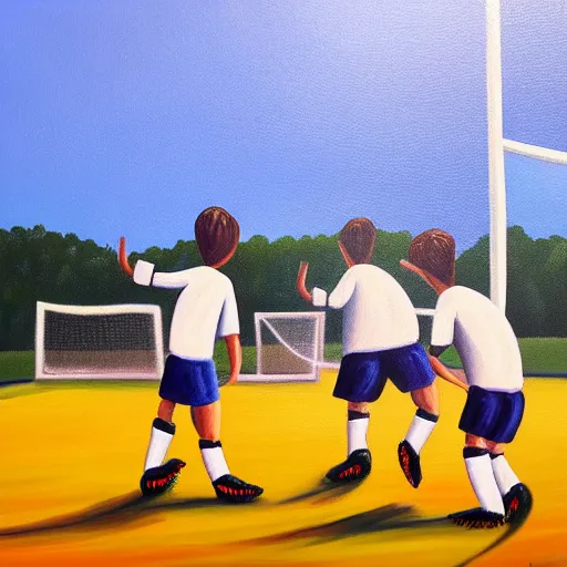 Image similar to painting of soccer game played by cows