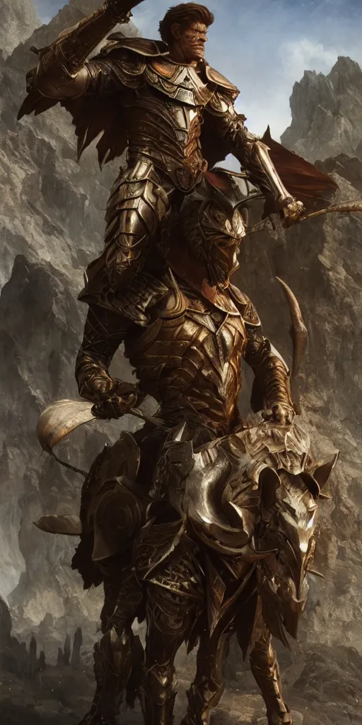 Image similar to willem dafoe, nomad paladin, muscular and very strong, dungeons and dragons, masterpiece by edgar maxence and ross tran and michael whelan, gustav dore, 8 k, octane render