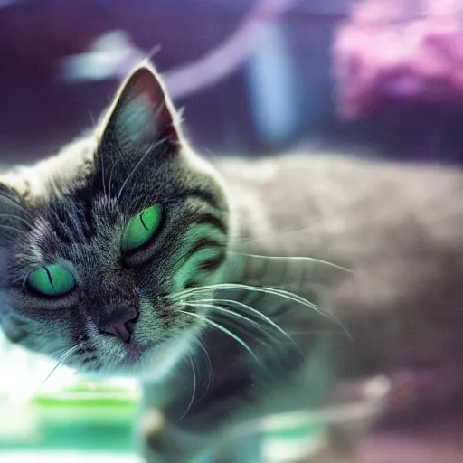 Prompt: a cat in a fishtank, dslr 1 5 mm