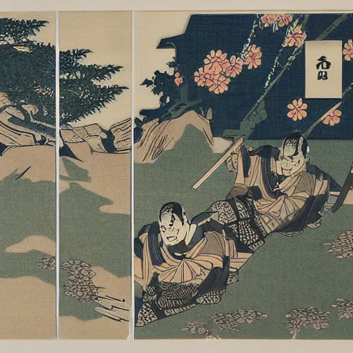 Image similar to arma 3 japanese woodblock print, detailed, realistic