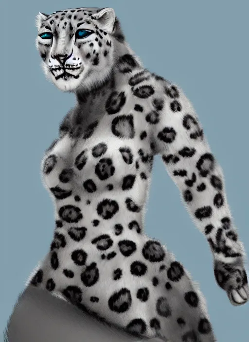 Image similar to Snow Leopard Woman, digital art, trending on Artstation