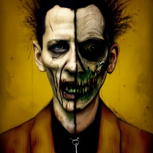 Image similar to color portrait of singer martin g. from depeche mode as a zombie, 7 days to die zombie, gritty background, fine art, award winning, intricate, elegant, sharp focus, cinematic lighting, digital painting, 8 k concept art, art by michael hussar, art by brom, art by guweiz and z. w. gu, 8 k