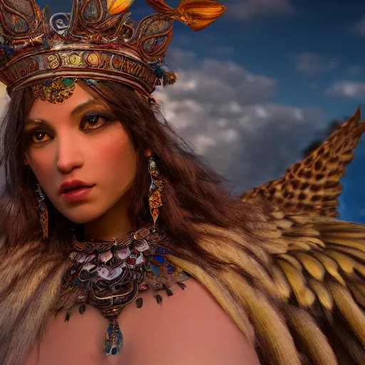 Image similar to a goddess with a big parrot. fantasy magic style. highly detailed 8 k. intricate. lifelike. soft light. sony a 7 r iv 5 5 mm. unreal engine with nanite and path tracing