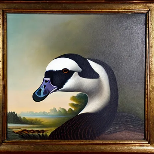 Prompt: oil painting of a goose with dozens of eyes all over its body