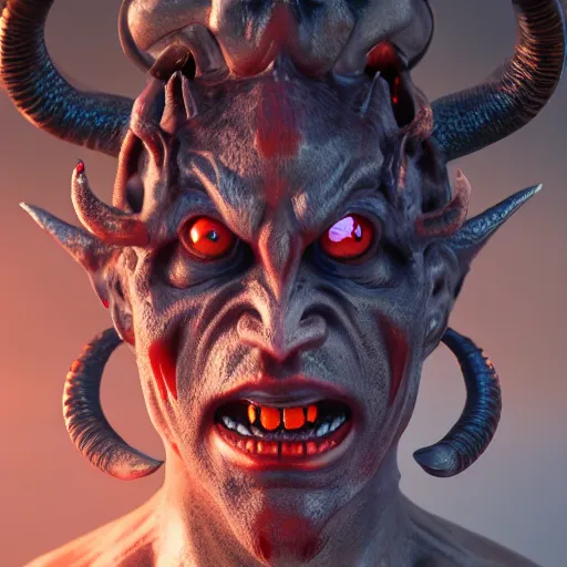 Prompt: an oni with long horns coming out of his forehead, 8K resolution, 3d render, eldritch, hyper realistic, intricately detailed, unreal engine, octane render, award winning render, Trending on Artstation