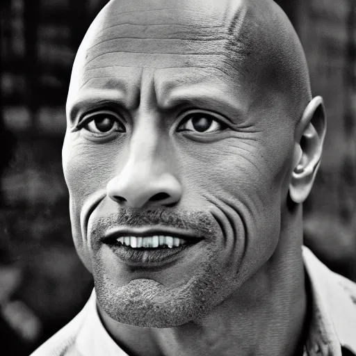 Image similar to closeup portrait of a Dwayne Johnson , new york back street , by Steve McCurry and David Lazar, natural light, detailed face, CANON Eos C300, ƒ1.8, 35mm, 8K, medium-format print