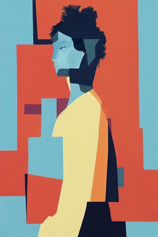 Image similar to A abstract portrait painting in the style of Tatsuro Kiuchi, beautiful woman, flat colour-block style, soft organic abstraction, scandinavian art colours