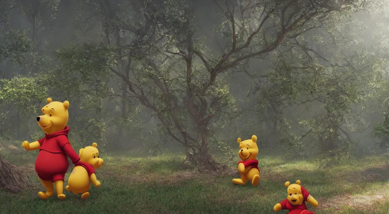 Prompt: winnie the pooh and the blustery day, trending on artstation, octane render