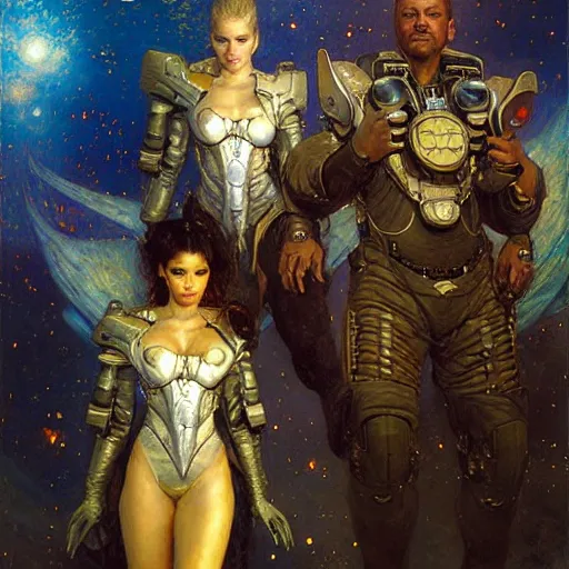 Image similar to portrait wolf nin uniform starship stars. shadowrun furaffiniy cyberpunk fantasy highly detailed painting by gaston bussiere craig mullins jc leyendecker gustav klimt artgerm greg rutkowski john berkey, bergey, craig mullins, ruan jia, raymond swanland, jeremy mann, tom lovell, alex malveda