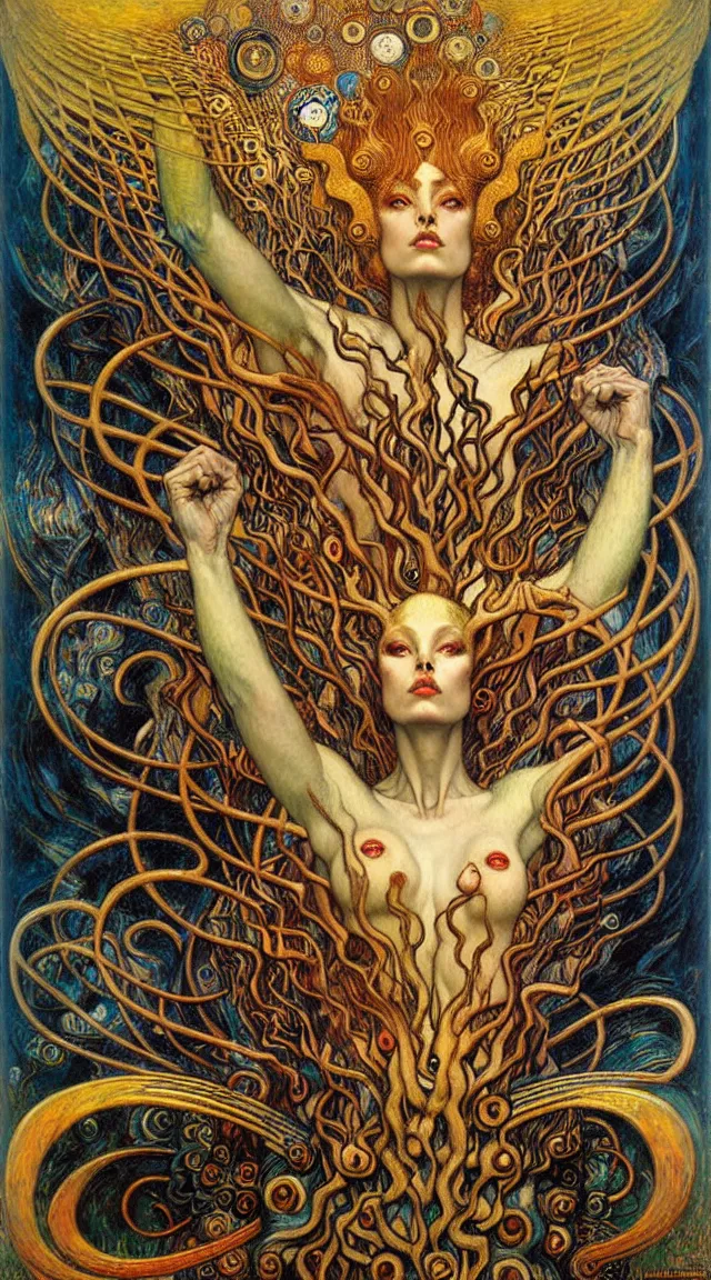 Image similar to Divine Chaos Engine by Karol Bak, Jean Delville, William Blake, Gustav Klimt, and Vincent Van Gogh, symbolist, visionary