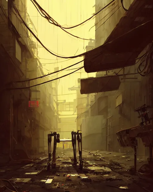 Prompt: rusting tape machine robot discarded in an alley way, cinematic lighting, detailed, cell shaded, 4 k, warm colours, concept art, by wlop, ilya kuvshinov, artgerm, krenz cushart, greg rutkowski, pixiv. cinematic dramatic atmosphere, sharp focus, volumetric lighting, cinematic lighting, studio quality