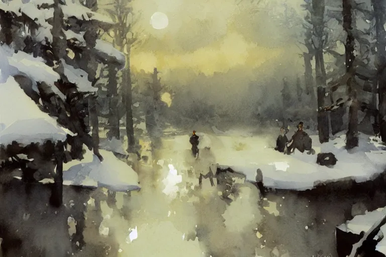 Image similar to abstract watercolor painting of magic diamond crystal winter, cinematic light, national romanticism by anders zorn, by greg rutkowski, by greg manchess