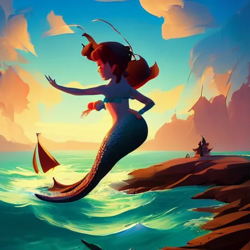 Image similar to painting mermaid treasure on sea of thieves game avatar hero smooth face median photoshop filter cutout vector, behance hd by jesper ejsing, by rhads, makoto shinkai and lois van baarle, ilya kuvshinov, rossdraws global illumination