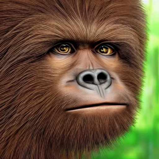 Image similar to cute sasquatch pup separated from it's mother, portrait, photorealistic