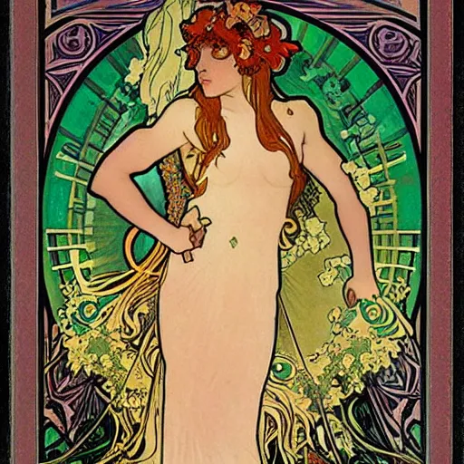 Prompt: persephone as goddess of the underworld, painted by alphonse mucha