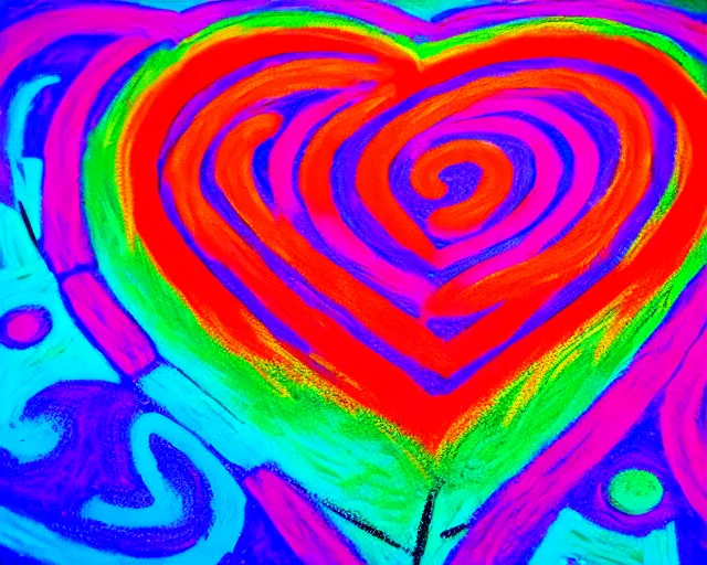 Prompt: chalk art, heart made with circles and lines, vivid colors, highly detailed, simple, no jagged lines, smooth, artstation, artwork by obey