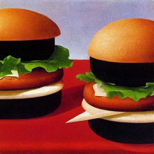 Prompt: hamburger, rene magritte